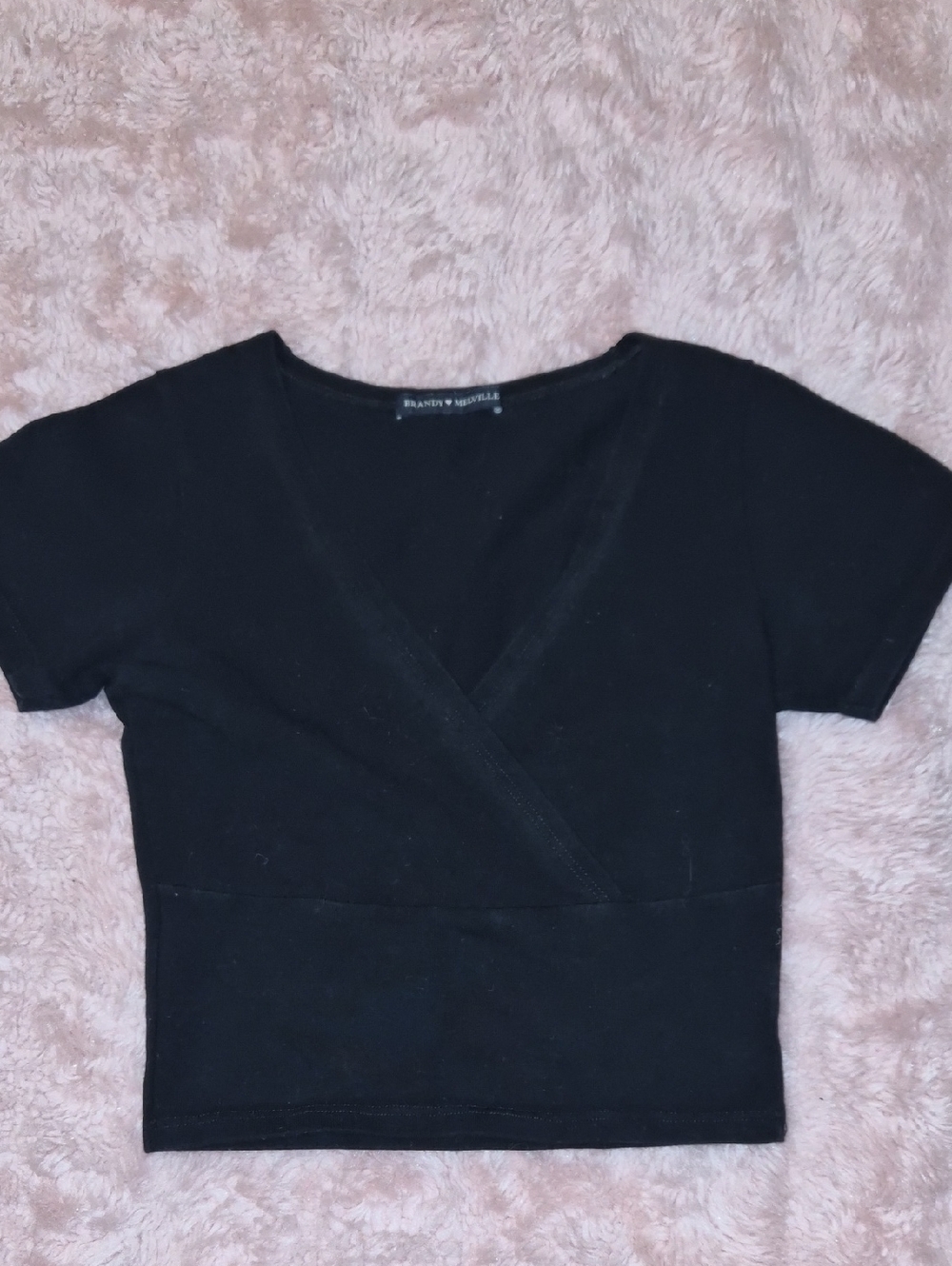 Brandy Melville Black Short-Sleeve Wrap Crop Top